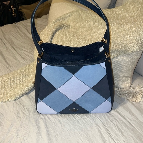 Kate Spade navy blue plaid tote